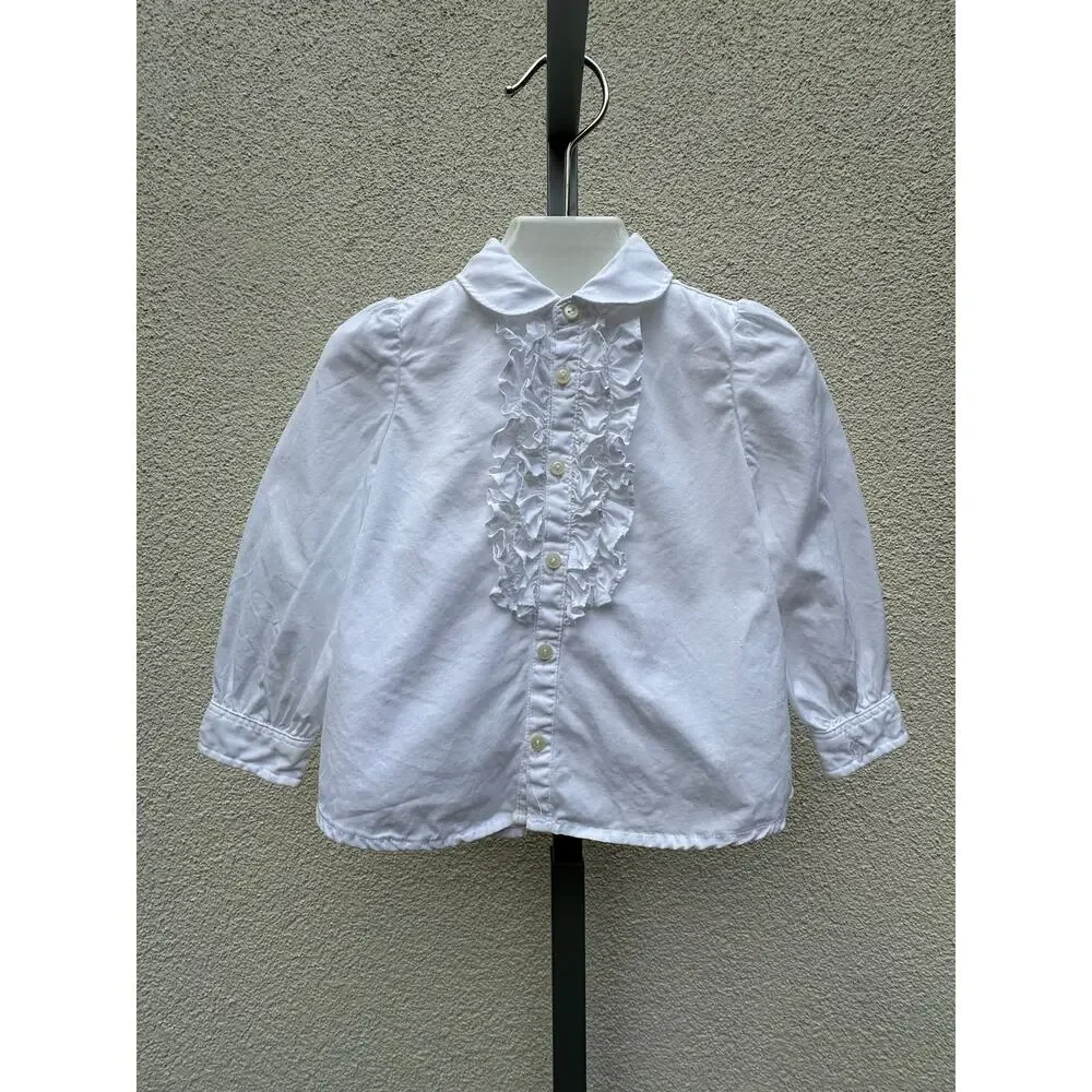 Ralph Lauren Ruffled Ballon Sleeve Blouse, Baby Size 24mo, White